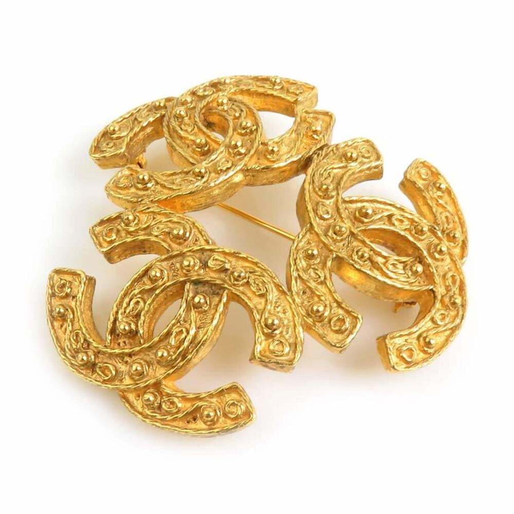 CHANEL Authentic Gold Logo Brooch - Picture 2 of 5